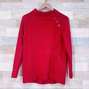 Talbots Button Mock Neck Sweater Red Long Raglan Sleeve Casual Womens XS